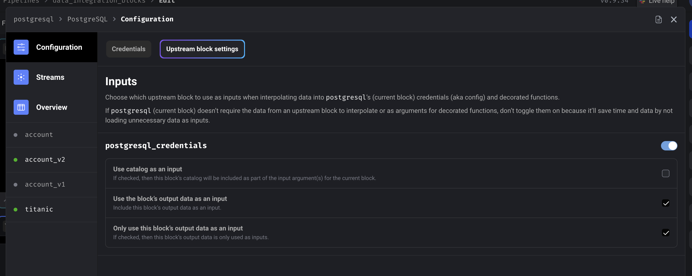 Configure upstream block settings