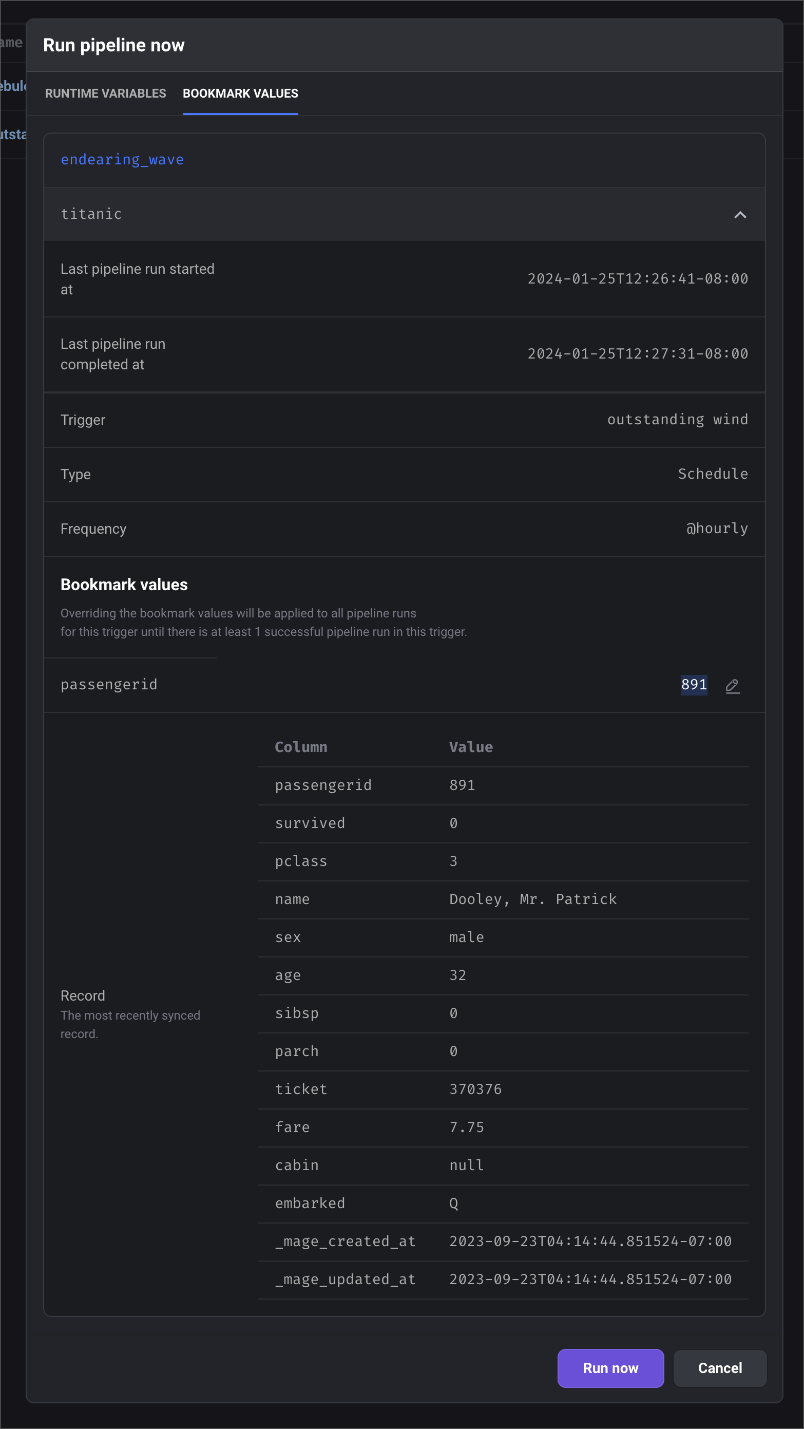 Override bookmark values.