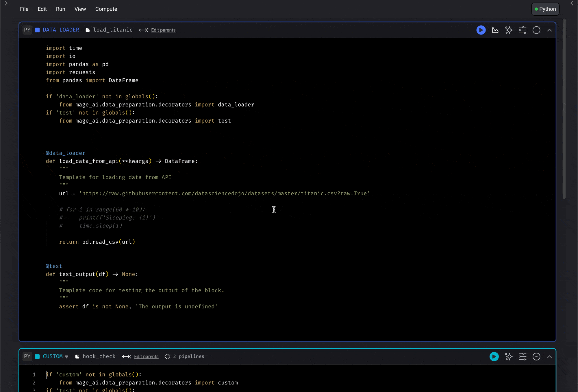 Code and output side-by-side view