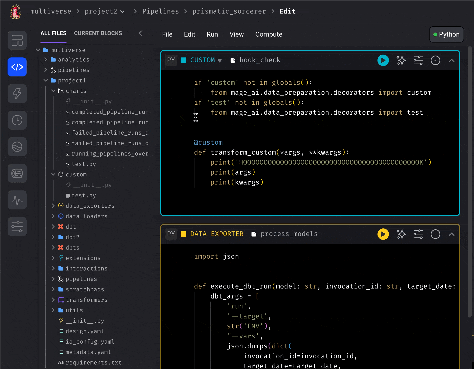 Show blocks in current pipeline