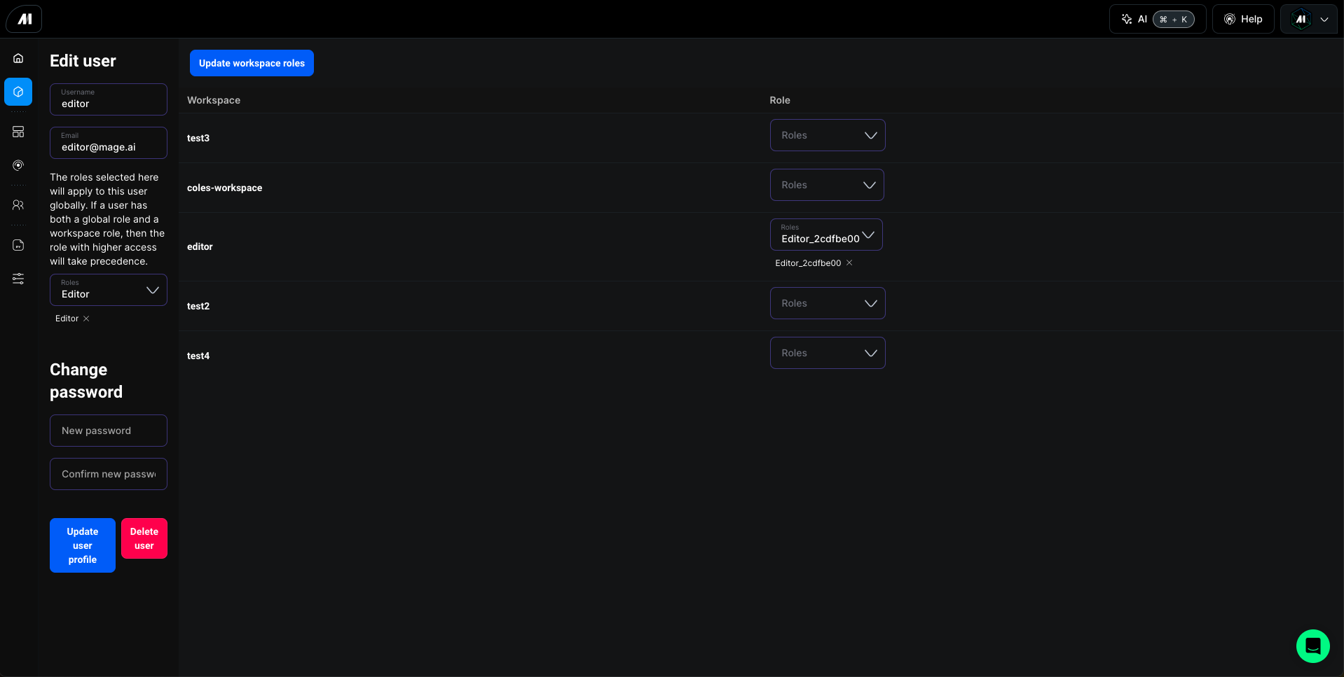 Workspace roles UI
