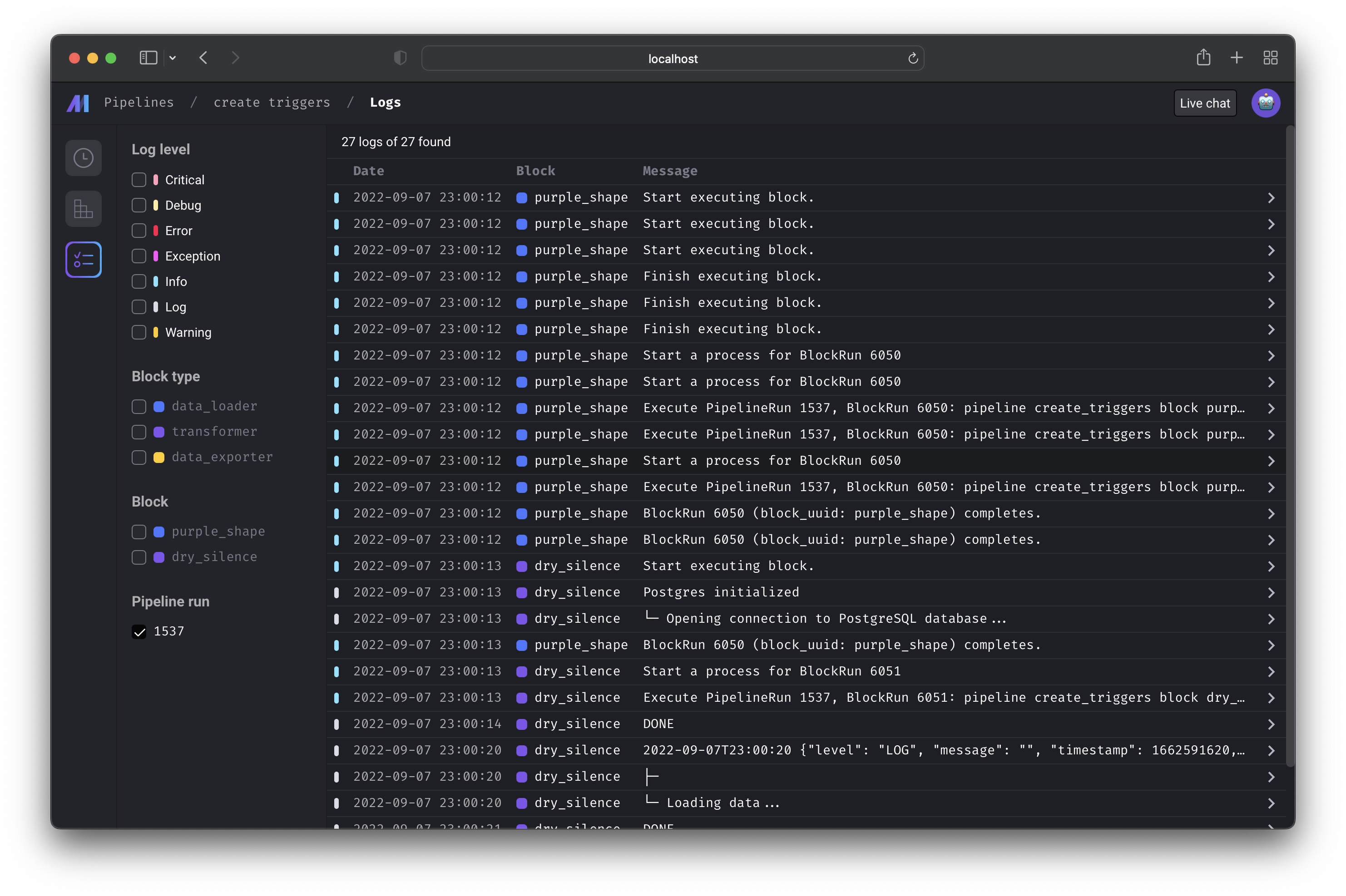 Pipeline detail logs