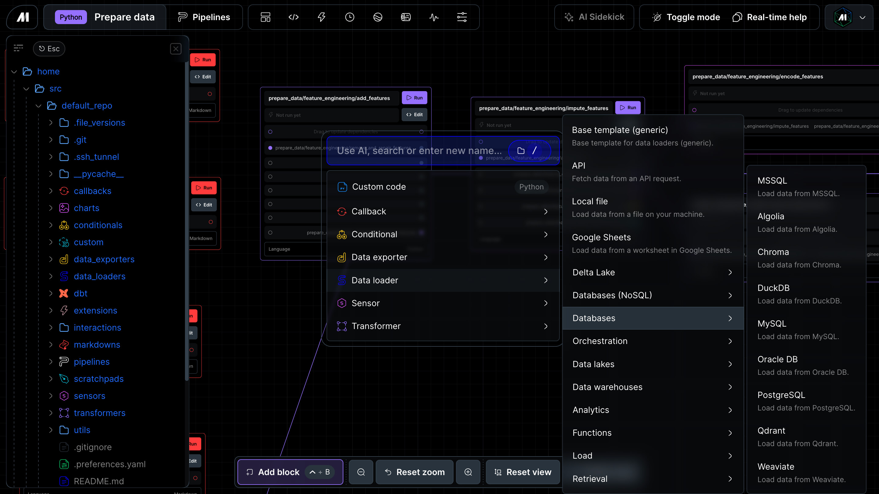 Mage Pro Pipeline editor canvas