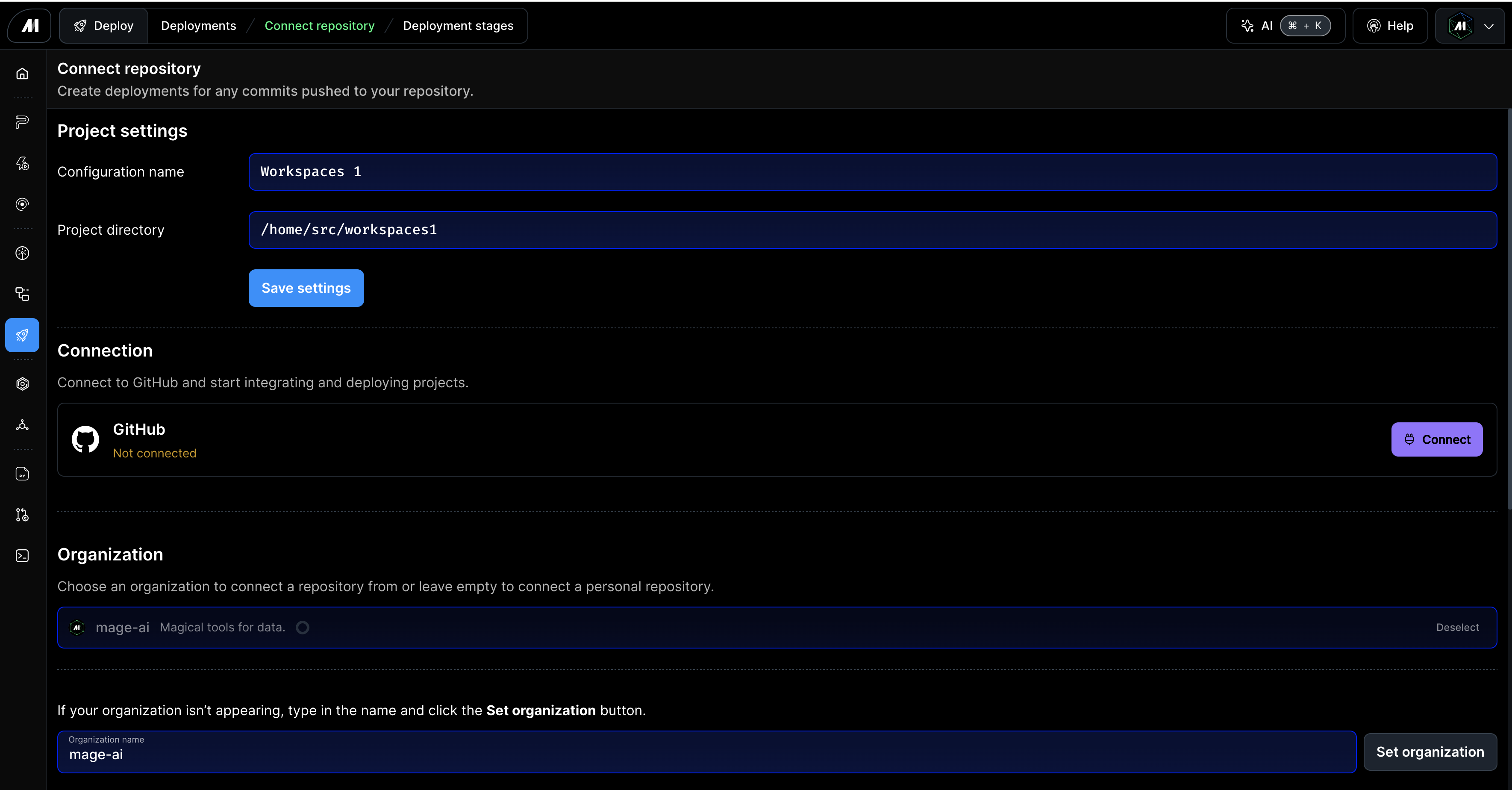 Mage Pro connect repo page