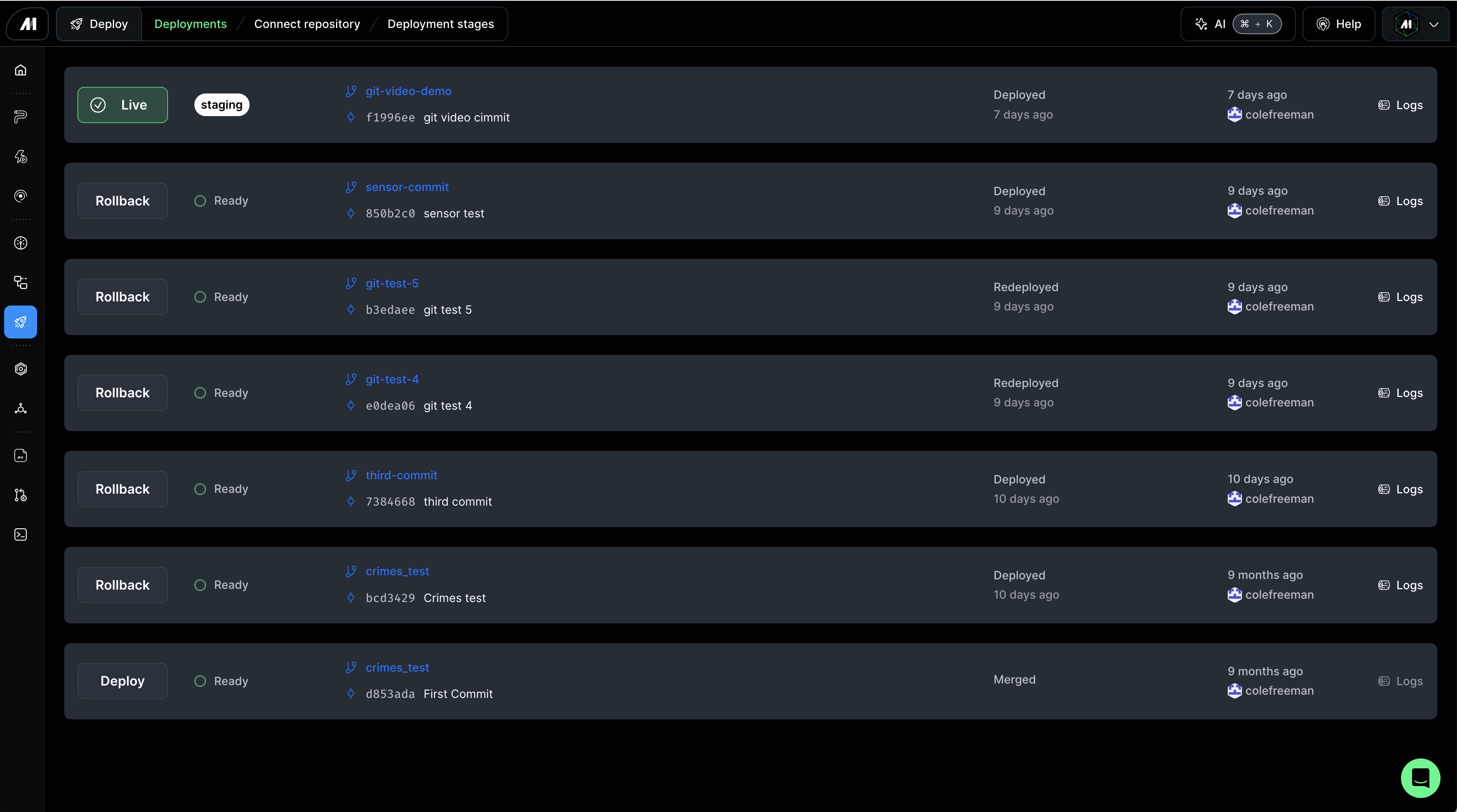 Mage Pro deployments page