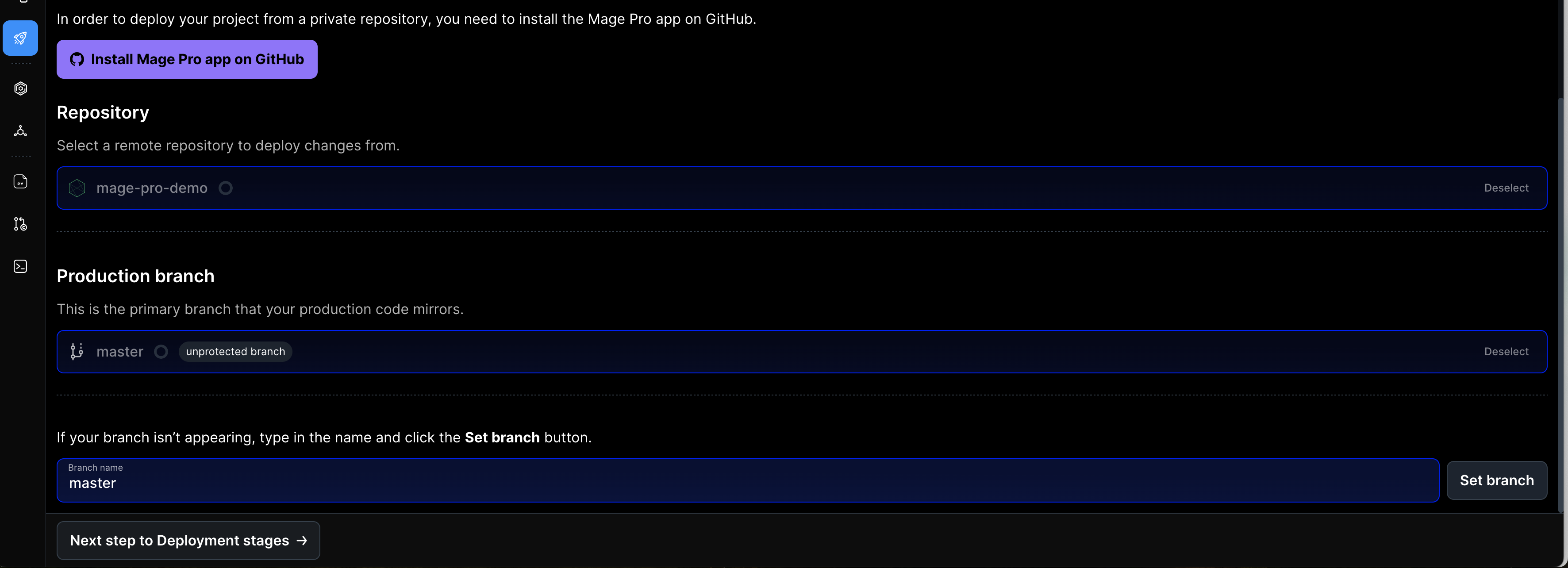 Mage Pro install app button