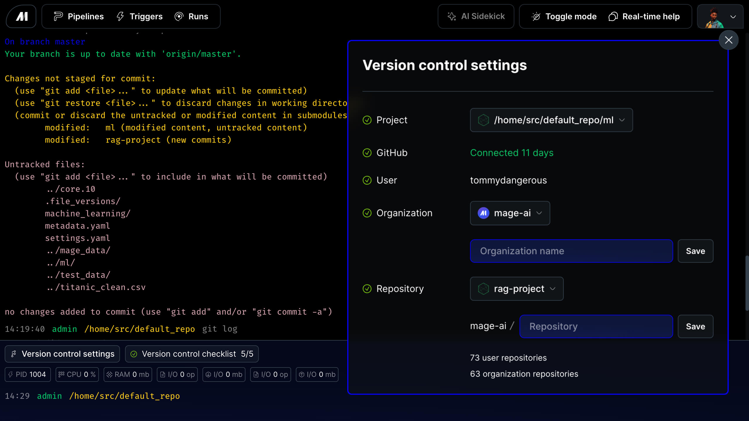 Mage Pro Git terminal