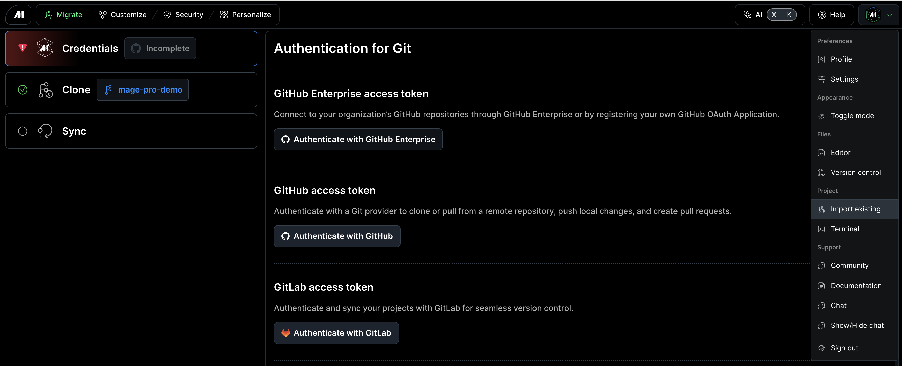 Authenticate Mage Pro with GitLab