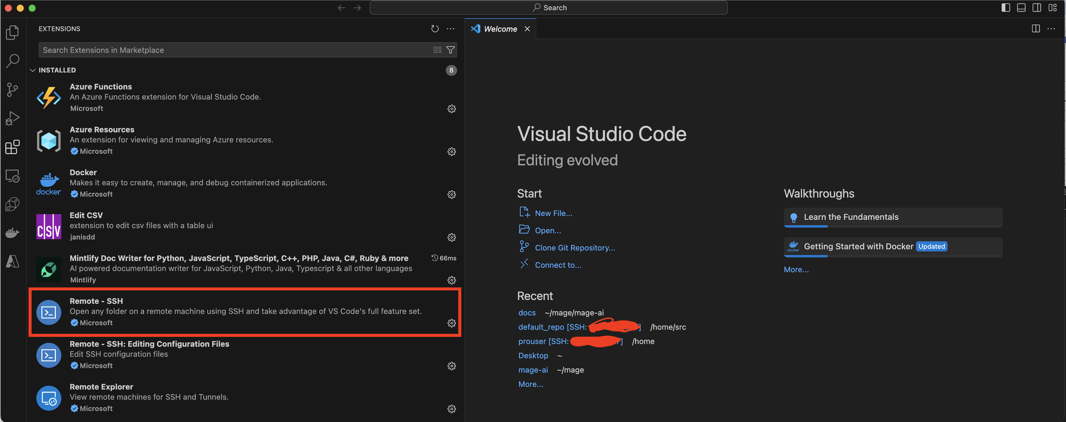 VS Code remote SSH