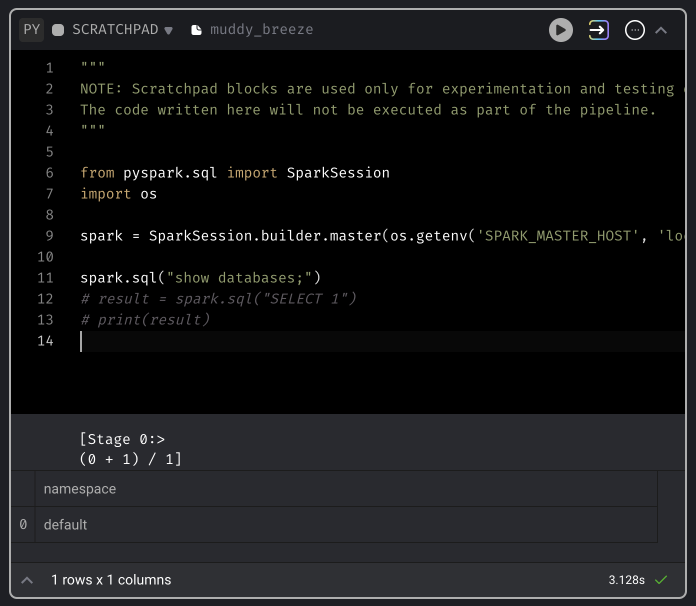 PySpark Scratchpad results